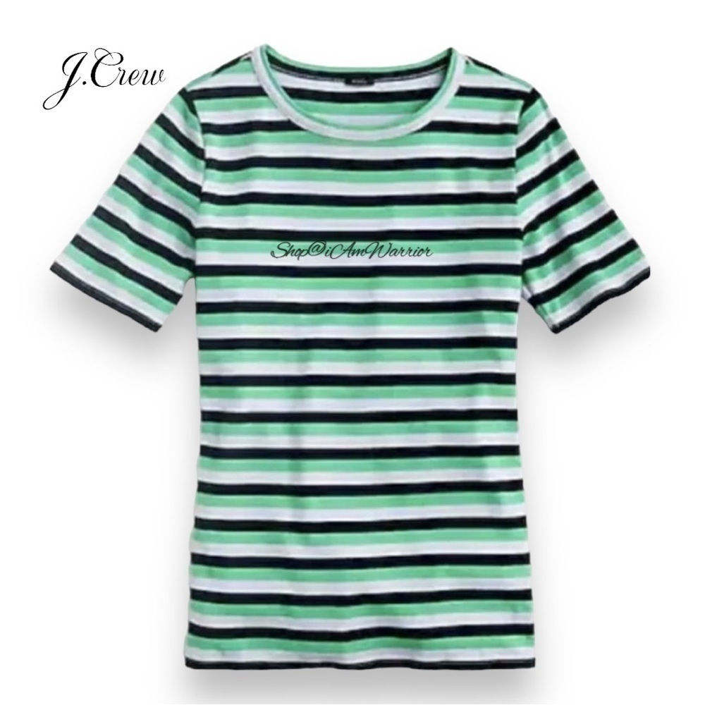 J.Crew short stretch cotton green stripe perfect t-shirt *shop@iamwarrior - Picture 3 of 9
